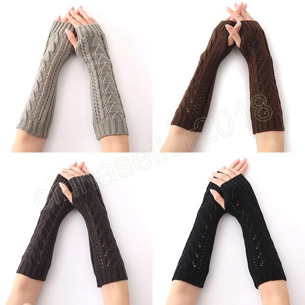 Automne hiver femmes gants en tricot bras poignet manches chauffe-mains filles losange longues mitaines mitaines gants sans doigts