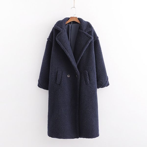 Automne hiver femmes bleu marine Teddy manteau élégant femme épais chaud cachemire veste décontracté filles Streetwear 210520