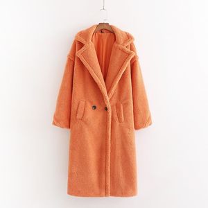 Herfst winter vrouwen oranje teddy jas stijlvolle vrouwelijke dikke warme kasjmier jas casual meisjes streetwear 210520