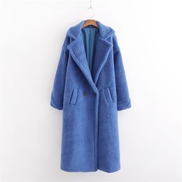 Autumn Winter Women Royal Blue Teddy Coat Stijlvolle vrouwelijke Dikke Warm Kasjmier Jacket Casual Girls Streetwear 201221