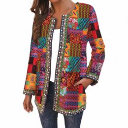 Cardigan ethnique Boho pour femmes, veste imprimée rétro, ample, manches Lg, manteau Vintage avec poches, haut chic, automne hiver, p9i9 #