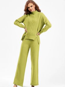 Herfst winter dames koude jas slanke knit set verdikt losse high necy dames truien brede poot broek sets voor vrouwen 2 stuks 231220