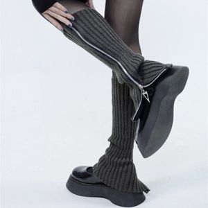Chauffe-jambes pour femmes, couleur unie, fermeture éclair, couverture de bottes, manchette, chaussettes, mode filles, automne et hiver