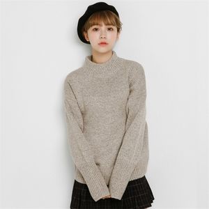 Otoño Invierno Mujer Suéter de manga larga Medio cuello alto Jersey Harajuku Slim Punto Tops Femme Suéteres gruesos 210514