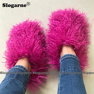 Autumn Winter Dames plus 2068a maat vrouw harige faux slippers pluche warm huis katoenen schoenen indoor bont glijbanen 230311 h