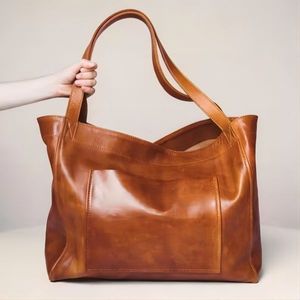 Draagtas voor dames herfst/winter - Hoogwaardige glanzende designereditie, luxe handtas van zacht leer met enkele schouderriem, retro geoliede washuid, grote capaciteit,