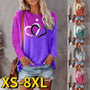 Autumn Winter Dames Vintage Bandhnu Top T -shirt Elegant losse maat lange mouw dagelijkse ronde nek liefde hart bedrukte pullover