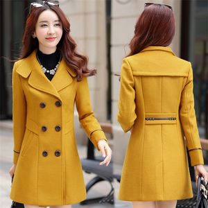 Automne Hiver Femmes Mélanges De Laine Veste Corée Double Boutonnage Mince Mi Longueur Manteau Solide Casual Femme Outwear Trench 220818