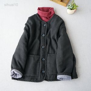 Automne hiver femmes court tout-Match lâche Style chinois boutons Vintage confortable chaud lin coton rembourré vestes courtes L220725
