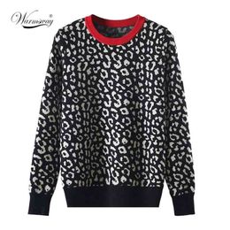 Herfst Winter Dames Truien Luipaard Gebreide Pullovers Lange Mouw Contrast Kleur Crewneck Jumpers Sweter Mujer C- 026 210812