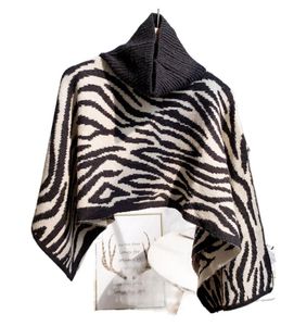 Automne Winter Femmes Turtleneck Tricoted Hound-Stands-Footh Grid Imprimé asymétrique Fashion chaude Short Sweater Desinger Top Poncho Cloak Trickear