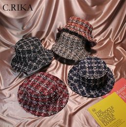 Automne Winter Femmes Tweed Chapeaux Beaut Caps Chic Plaid 5 Colours Fisherman Panama tricot Bucket Hat T2001168009103