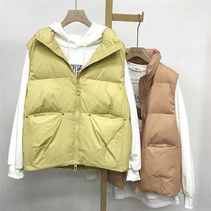 Otoño invierno mujeres ultra ligero abajo chaleco blanco pato abajo chaqueta corta abajo abrigo parka damas chaleco sin mangas 211126