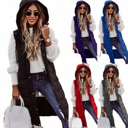 Automne hiver femmes gilet manteau solide à capuche simple boutonnage Lg manteaux Parkas manches épaisses poches Cardigan régulier 2023 I4m6 #