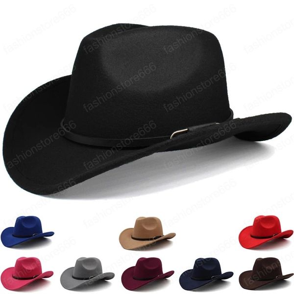 Autumn Winter Women Wide Brim Church Derby Top Hats Panama Feel Fedoras Hat For Men Artificial Wester Western Style Cowboy Jazz Cap