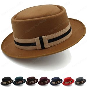 Autumn winter Women Wide Brim Hats with stripe belt Panama Felt Fedoras Hat for Men wool caps British style Jazz Cap