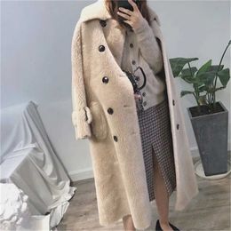 Automne hiver femmes laine manteau de fourrure mode coréenne bouton poche Granules mouton cisaillement veste dames Long pardessus H477 211122