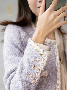 Autumn Winter Damesjas Casual Style Coarse Tweed Jacket Koreaanse mode Elegante damesjassen met lange mouwen in promotie 240421