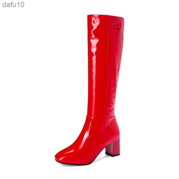 Automne hiver femmes bottes au genou en cuir verni bottes au genou femmes imperméable blanc rouge fête fétiche botte chaussures pour femmes L230704