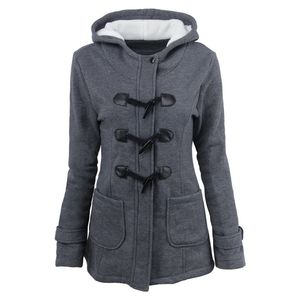 Automne Hiver Femmes S-6XL Plus Tailles Slim Couleur Pure À Capuche Corne Bouton Pardessus Solide Hoodies Veste 6 Couleurs DK09BFY