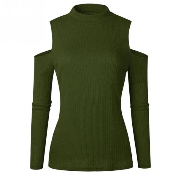 Automne hiver femmes pull chemises col haut tricoté découpé épaule froide pull hauts vert rouge abricot gris noir 9344934