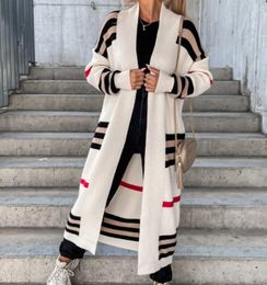 Herfst winter dames truien gebreide vest vrouwen gestreepte patchwork 2023 elegante losse lange bovenkleding trui jas zacht jas