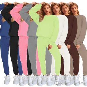 Automne Winter Womens Tracksuit Sweins Sweet 2 pièces Set Couleur solide Round Pullover Sweat Sweet Pants Suisse Sports Sports