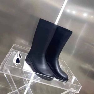 Otoño invierno para mujer Botas occidentales Cuero de vaca suave Diseñador de cinturón elástico Bota alta 100% Cuero Señora Plataforma Carta Zapato Moda Zapatos de mujer de suela gruesa Tamaño grande 35-41