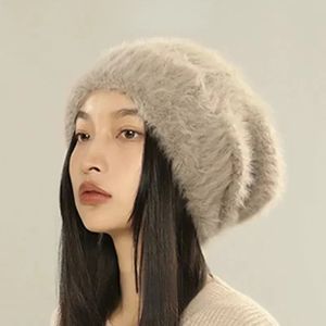 Otoño Invierno para mujer Sombrero de lana Piel suave Cálido de gran tamaño Skullies Cap Ocio al aire libre Sólido Beanie Hat Bonnet Gorras Y2k 240131