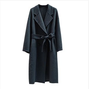 Manteau en laine Automne Hiver Manteau Maxi à boutonnage simple 210218