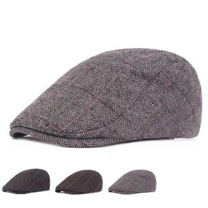 Automne hiver laine feutre hommes gavroche chapeau plat lierre Gatsby casquette chaud mâle bérets vieil homme chaud casquette à pointe décontracté avant Hats283G