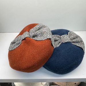 Herfst Winter Wol Warm Tweed Bowknot Lady Baret Hat Women Leisure Painter Hats