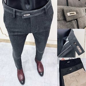 Herfst winter wollen pak broek mannen jurk broek casual slim fit streetwear broek kantoor sigarettenbroek kostuum 210527