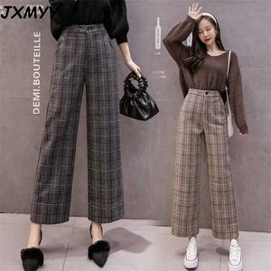 Automne Hiver Laine Plaid Pantalon Femmes Élastique Taille Haute Cheville Longueur Pantalon Plus La Taille Harajuku Jambe Large Pantalon Goth Pantalon 211216