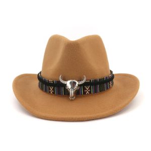 Automne hiver laine Western Cowboy formel chapeau Style ethnique hommes femmes réglable large bord chapeaux haut Protection solaire coton casquettes