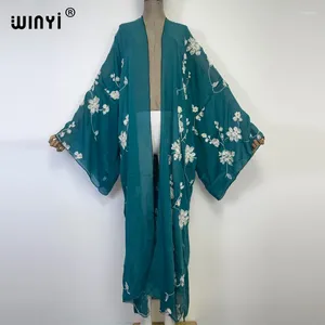 Autumn Winyi Jurk Borduurwerk strand Wear Swim Suit Cover Up Boho Cardigan Nighthown Elegant Sexy Holiday Long Sleeve Kimono