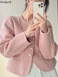 Herfst Vrouw Solid Single Breasted Temperament Tops Vrouwen Kleding O-hals Tuniek Mode Caot Koreaanse Vintage Y2k Tweed Jas 240301