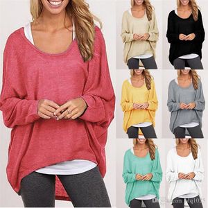 Herfst Vrouwen Blouse Batwing Lange Mouwen Casual Losse Effen Top Shirt Trui Plus Size gratis verzending