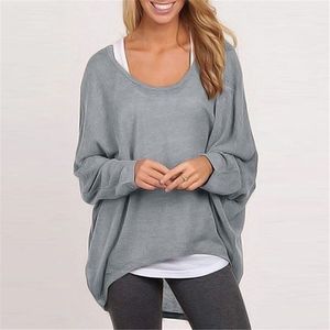 Herfst vrouwen blouse batwing lange mouw casual losse massief boven shirt trui plus maat trui