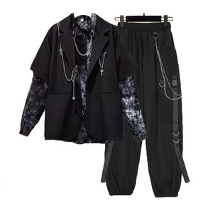 Automne femmes chaîne Cargo pantalon + Chian Blouse + chaîne gilet femmes Streetwear Harajuku 3 pièces ensemble pour femmes pantalon 211112