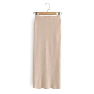 Automne Femmes Jupes à tricoter Solid Slim Split Casual Crayon Mi-mollet Femme Taille élastique Fashion Street 210513