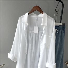 Otoño Mujer Camisas blancas de manga larga Blusa Blusa suelta de alta calidad Tops Algodón Casual Blusa larga blanca Mujer 220725