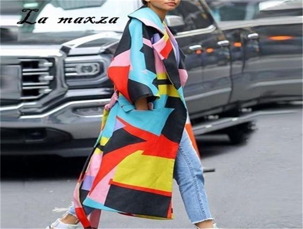 Autumn Women Plus Tall Size Diseñadores de mosaicos Elegante Fashion Long Coat 20121704159