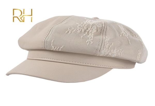 Automne femmes PU bérets chapeau mode rétro dentelle couture casquette octogonale femme épais chaud hiver chapeaux gavroche chapeau RH3045761