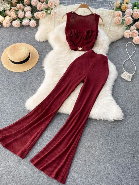 Automne Women Red / Black / White Two Piece Set Elegant Square Collar Short Tops High Waist Pants Fashion Suits Femme 240520