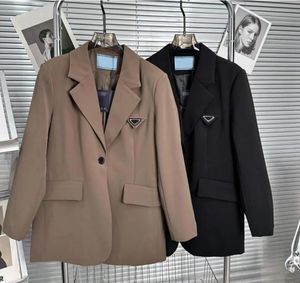 Herfst damesblazers Jas Designer Knopjassen Mode Bijpassende omgekeerde driehoek Letter Lange pakken Nylon jas Maat S-L