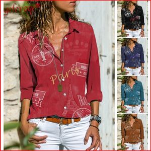 Herfst Dameskleding Vintage Casual Oversize Print Blouses Elegante Mode Lange Mouw Top Vrouwelijke Button Up Shirt Blouse 220225