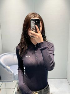 Otoño Mujer Polo Cuello Apretado Slim Fit Top Letra Manga Larga Protección Solar Tejidos Inferiores