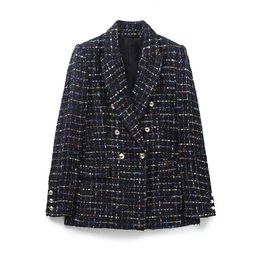 Otoño mujer retro escote abierto con cintas de colores tejido liso chaqueta de lana de tweed chaqueta de mujer traje de moda chaleco top 240123