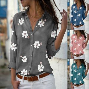 Herfst damesoverhemden bloemenprint shirt met lange mouwen vrouwelijke casual blouses